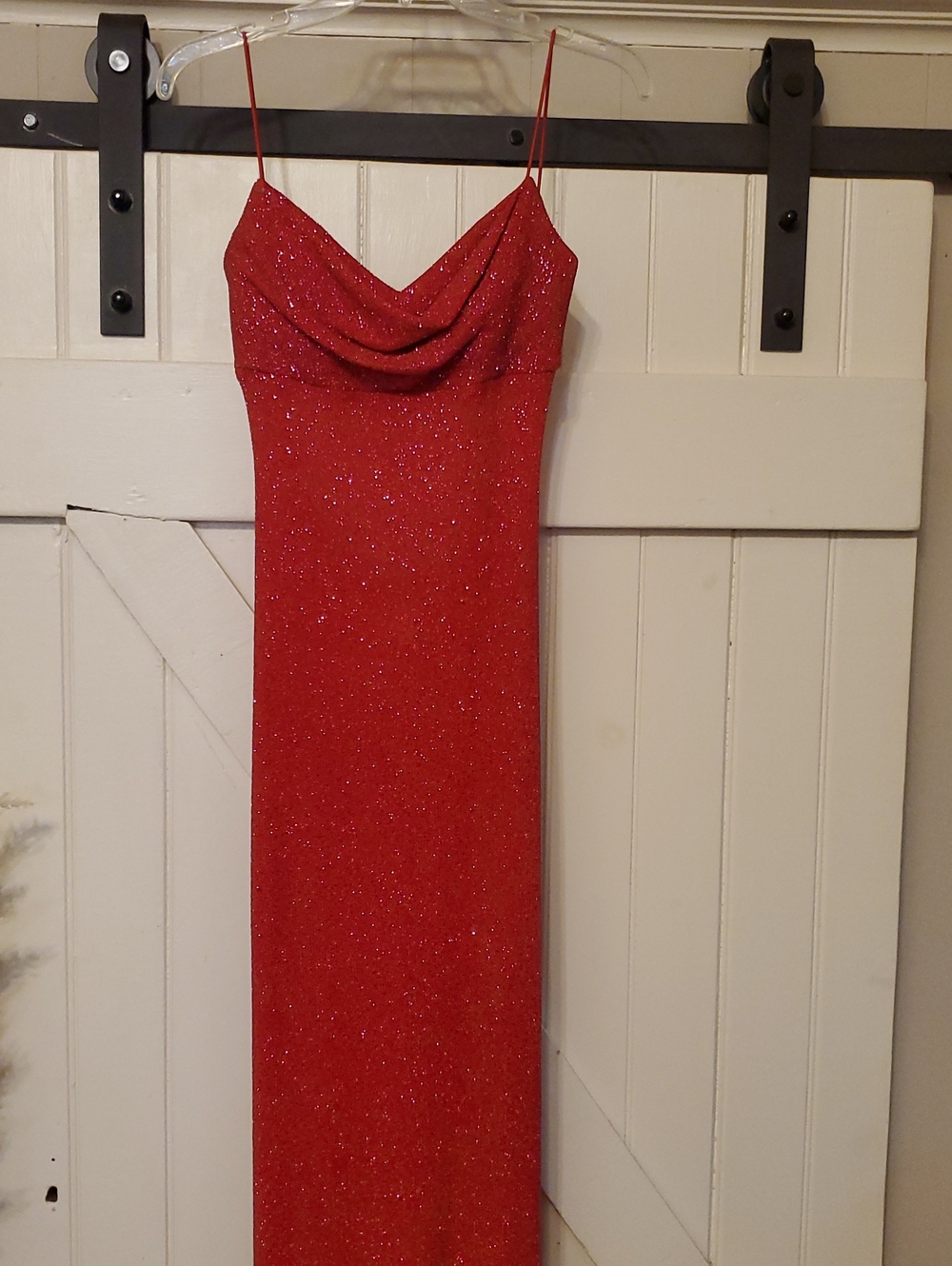 Red Sparkle Cowl Neck Maxi Dress - Women's Evening Dress